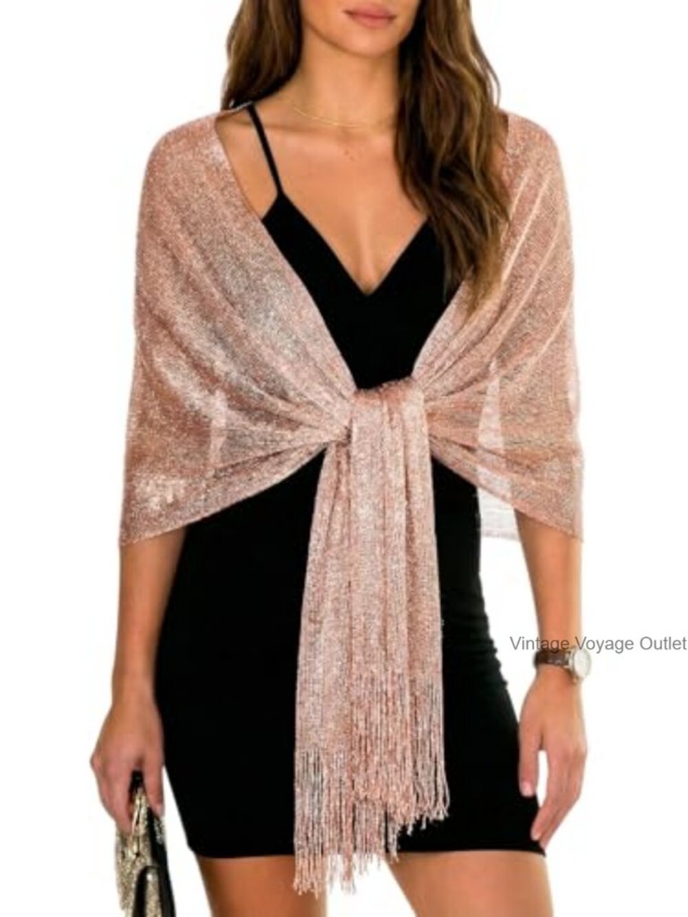 Metallic Glitter Evening Shawl Wrap with Buckle One Size
